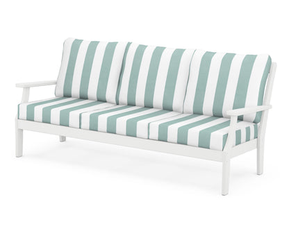 POLYWOOD® Braxton Deep Seating Sofa in White / Cabana Stripe Glacier Spa