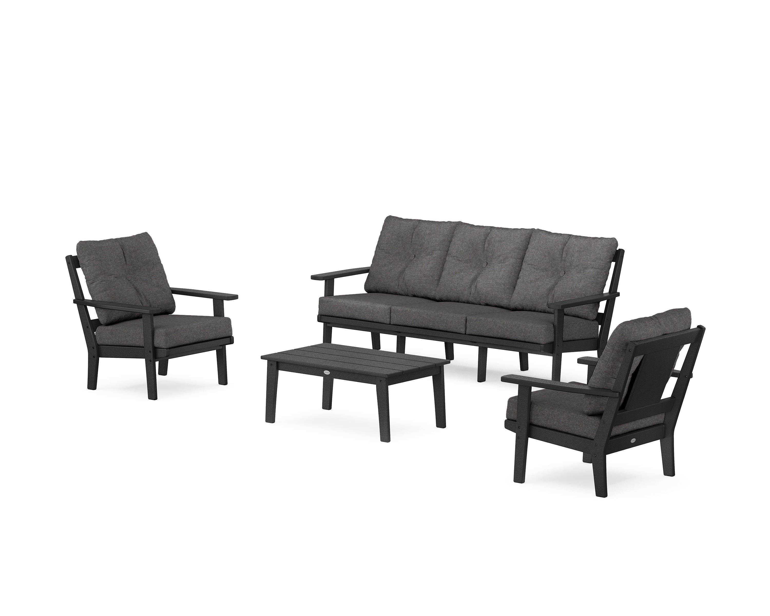 POLYWOOD® Prairie 4-Piece Deep Seating Set with Sofa in Black / Ash Charcoal