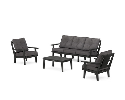 POLYWOOD® Prairie 4-Piece Deep Seating Set with Sofa in Black / Ash Charcoal