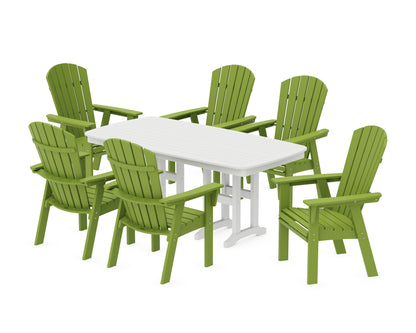 POLYWOOD® Nautical Curveback Adirondack 7-Piece Dining Set in Lime / White
