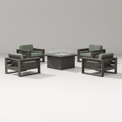 PW Designer Series Latitude 5-Piece Lounge Fire Table Set in Vintage Coffee / Cast Sage