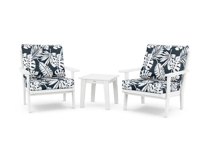 POLYWOOD® Lakeside 3-Piece Deep Seating Chair Set in White / Leaf Marine Indigo