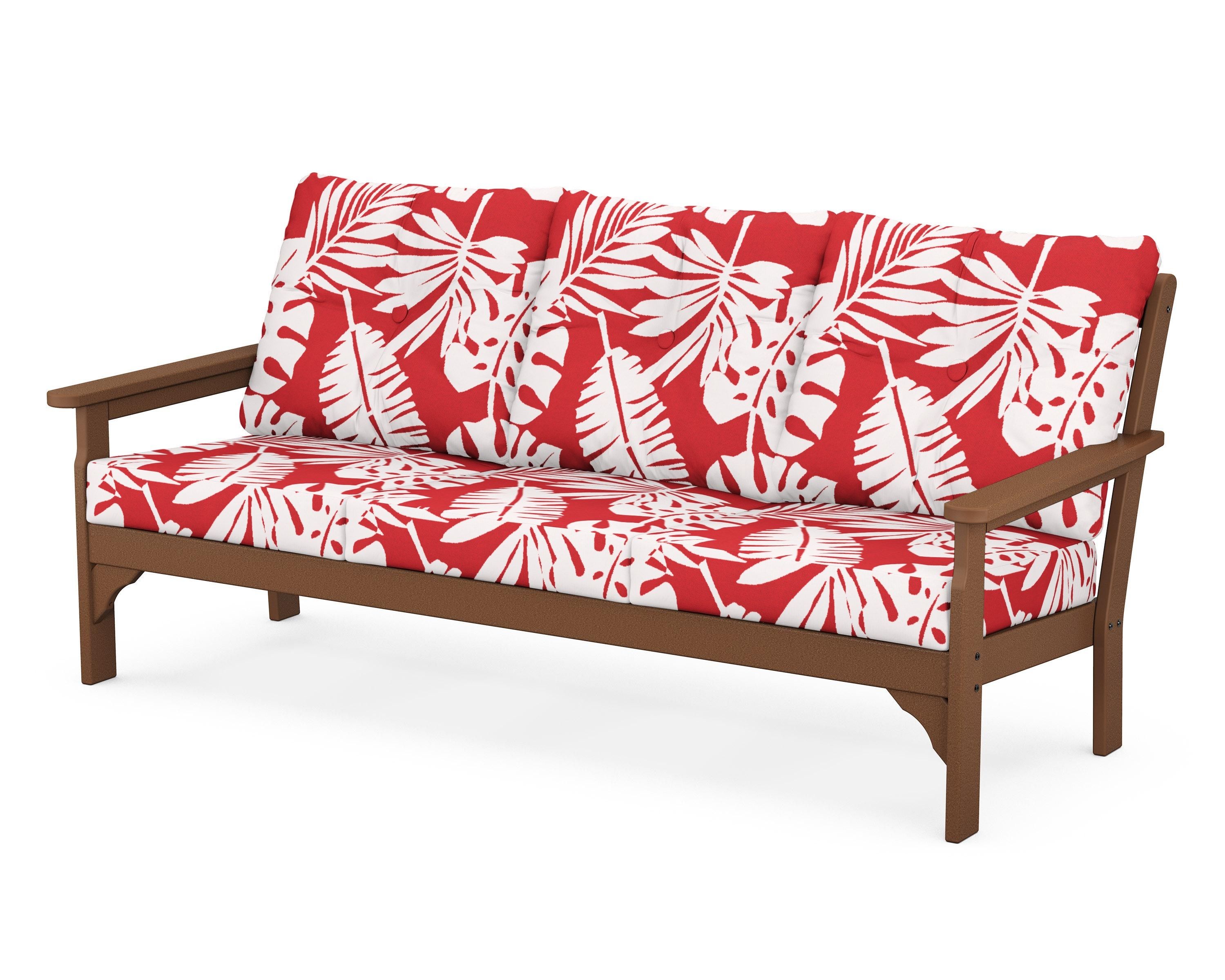 POLYWOOD® Vineyard Deep Seating Sofa in Teak / Leaf Crimson