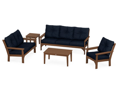 POLYWOOD® Vineyard 5 Piece Deep Seating Set in Teak / Marine Indigo