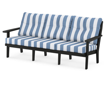 POLYWOOD® Lakeside Deep Seating Sofa in Black / Cabana Stripe Sky Blue