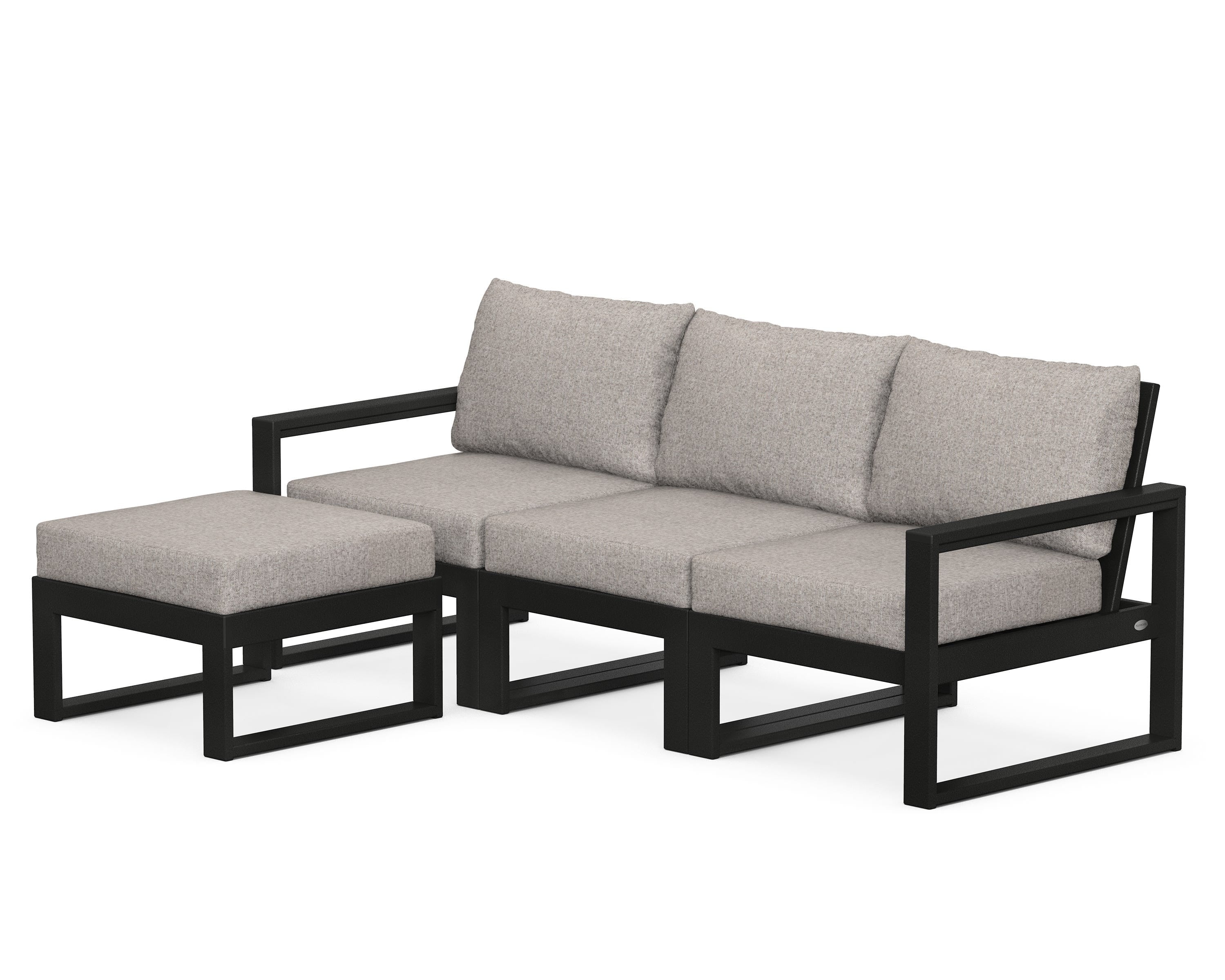 POLYWOOD® EDGE 4-Piece Modular Deep Seating Set with Ottoman in Black / Weathered Tweed