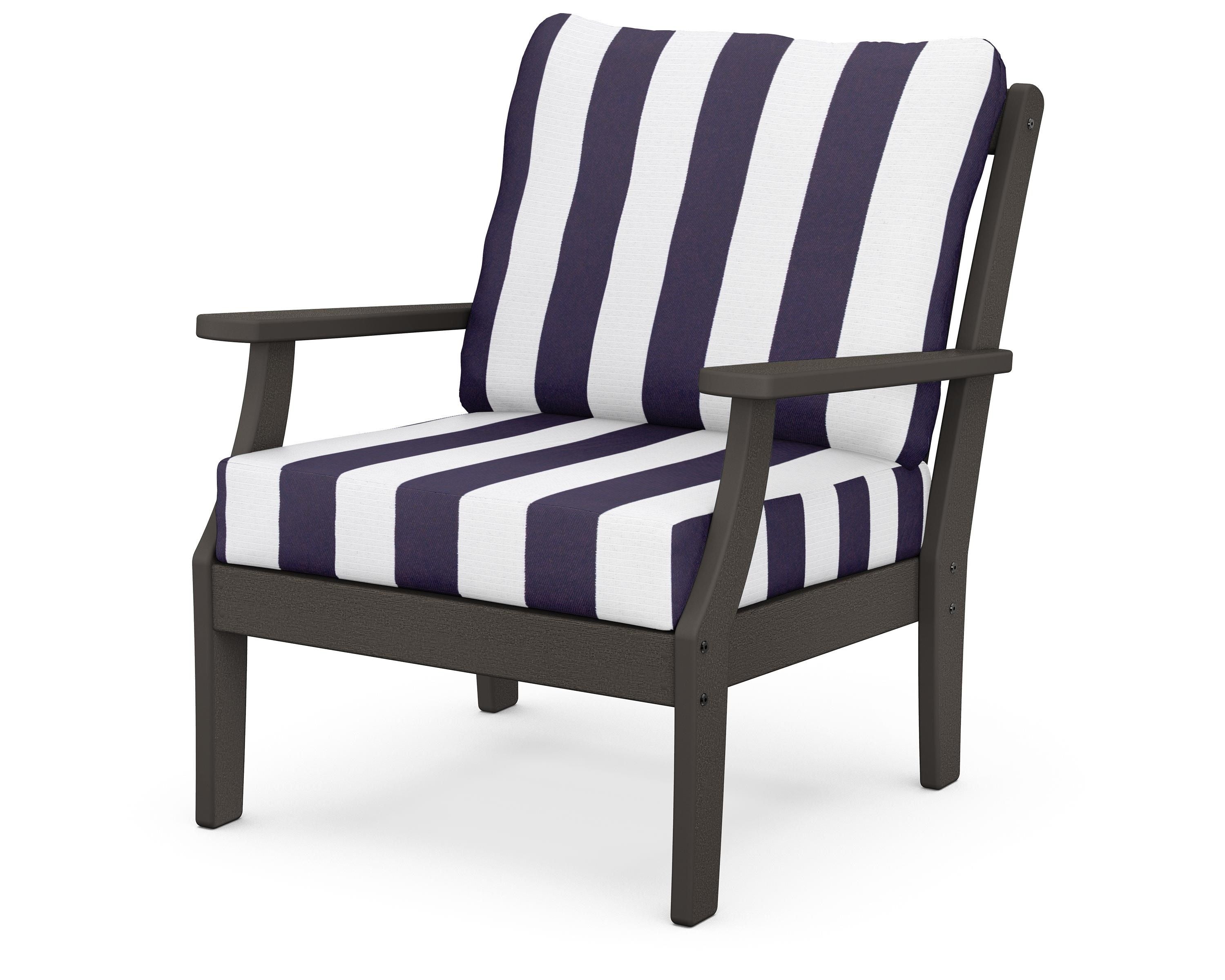 POLYWOOD® Braxton Deep Seating Chair in Vintage Coffee / Cabana Stripe Navy