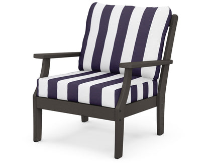 POLYWOOD® Braxton Deep Seating Chair in Vintage Coffee / Cabana Stripe Navy