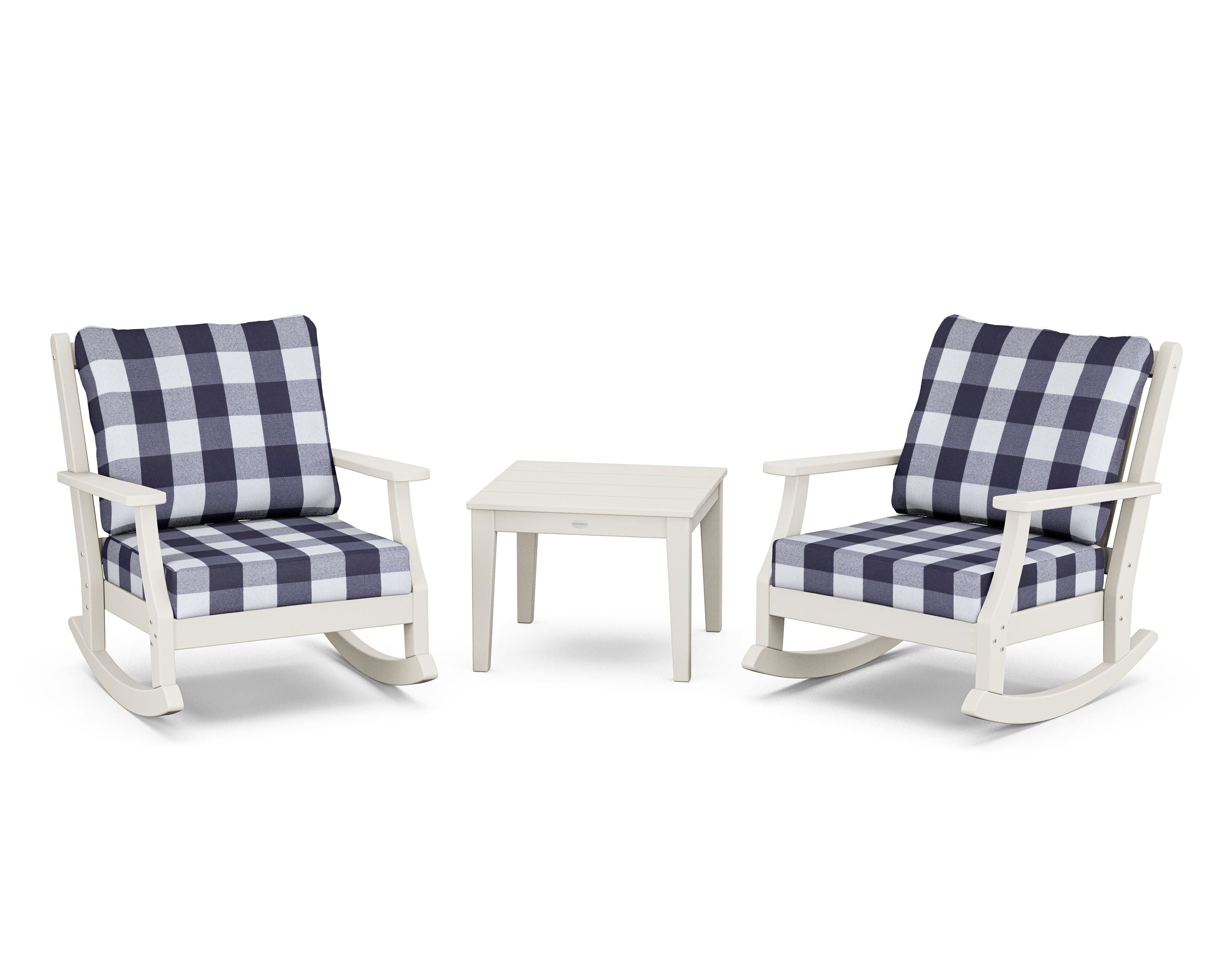 Country Living Wovendale 3-Piece Deep Seating Rocker Set in Sand / Buffalo Plaid Navy