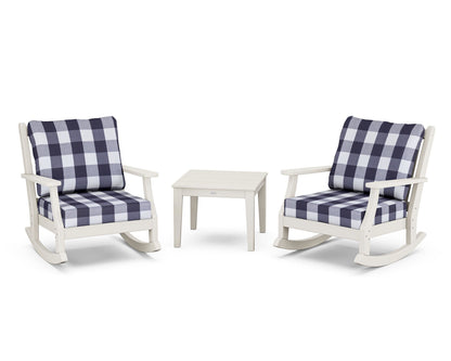 Country Living Wovendale 3-Piece Deep Seating Rocker Set in Sand / Buffalo Plaid Navy