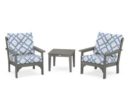 POLYWOOD® Vineyard 3-Piece Deep Seating Set in Slate Grey / Trellis Sky Blue