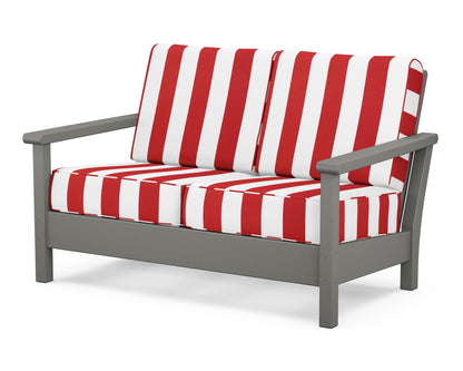 POLYWOOD® Harbour Deep Seating Loveseat in Slate Grey / Cabana Stripe Crimson