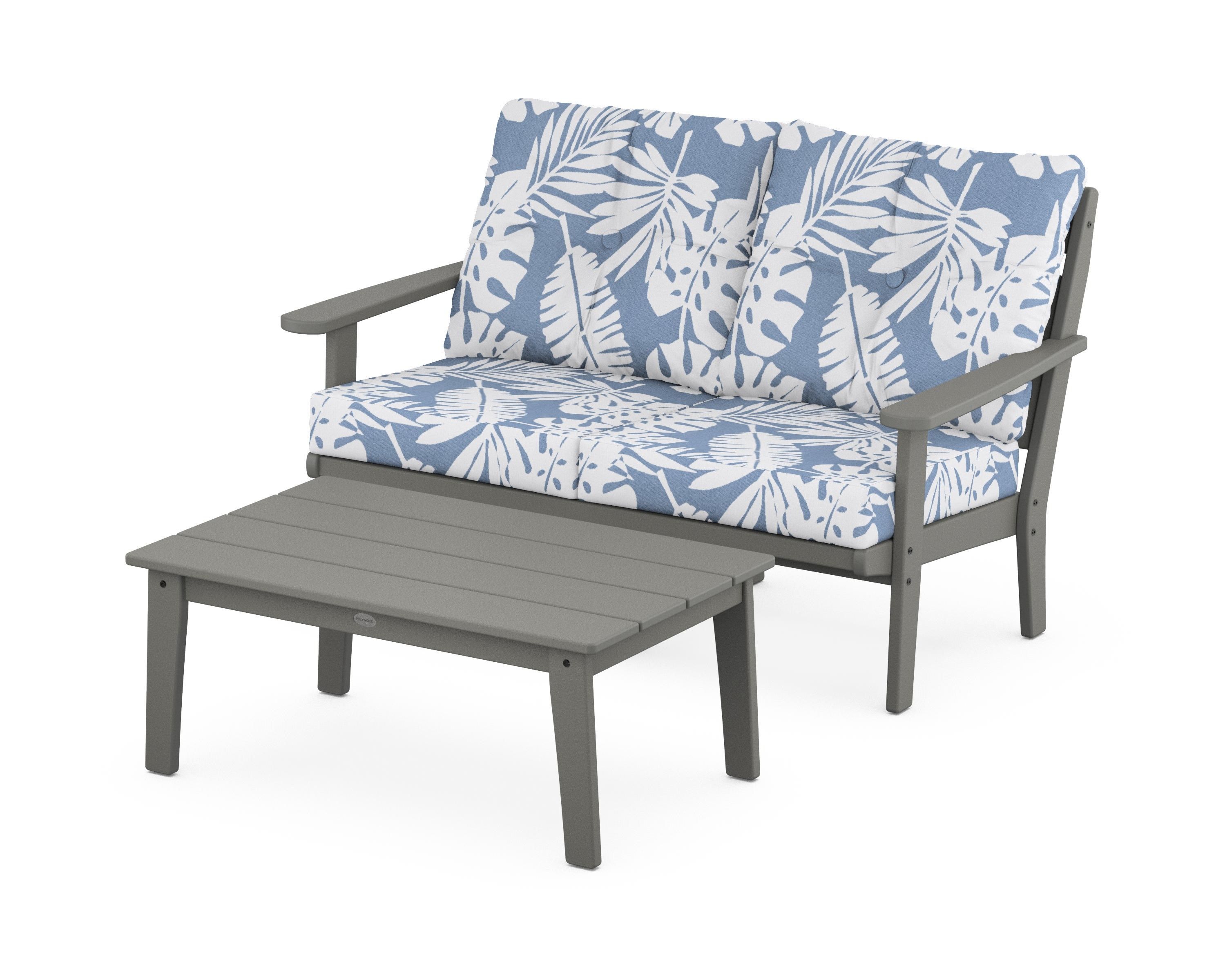 POLYWOOD® Lakeside 2-Piece Lounge Loveseat Set in Slate Grey / Leaf Sky Blue