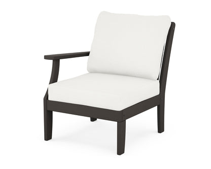 POLYWOOD® Braxton Modular Left Arm Chair in Vintage Coffee / Natural Linen