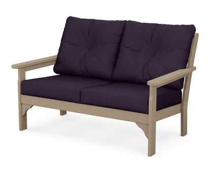 POLYWOOD® Vineyard Deep Seating Loveseat in Vintage Sahara / Navy Linen