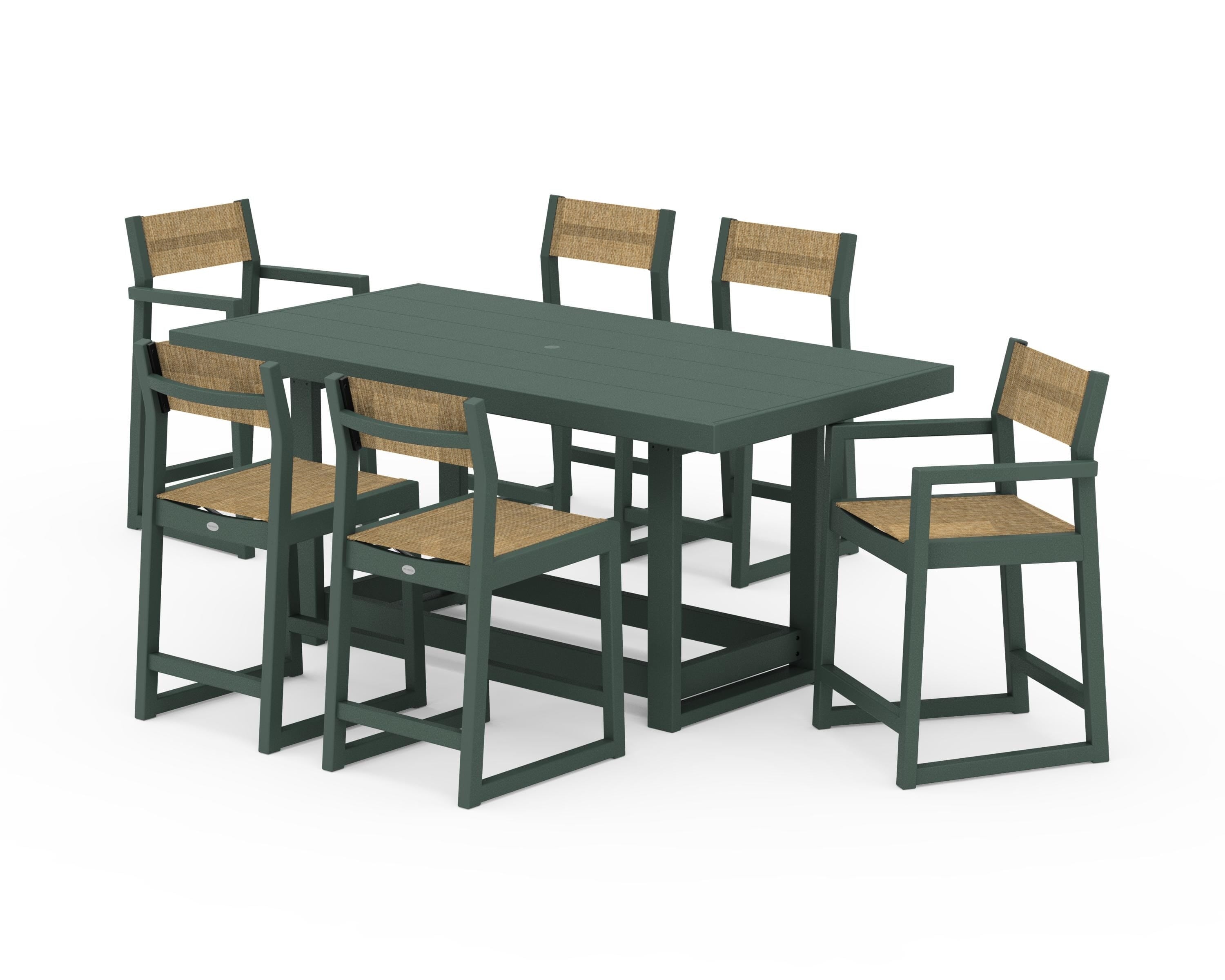 POLYWOOD® EDGE Sling 7-Piece Counter Table Set in Green / Burlap Sling