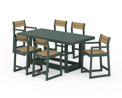 POLYWOOD® EDGE Sling 7-Piece Counter Table Set in Green / Burlap Sling