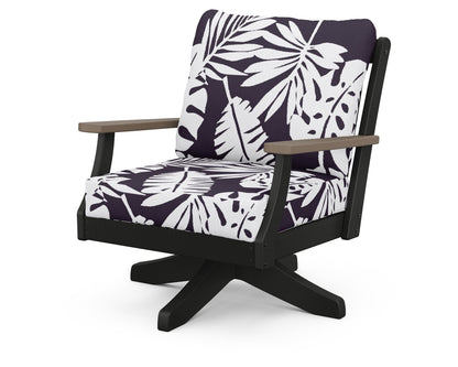 POLYWOOD® Braxton Deep Seating Swivel Chair in Black / Kona / Leaf Navy