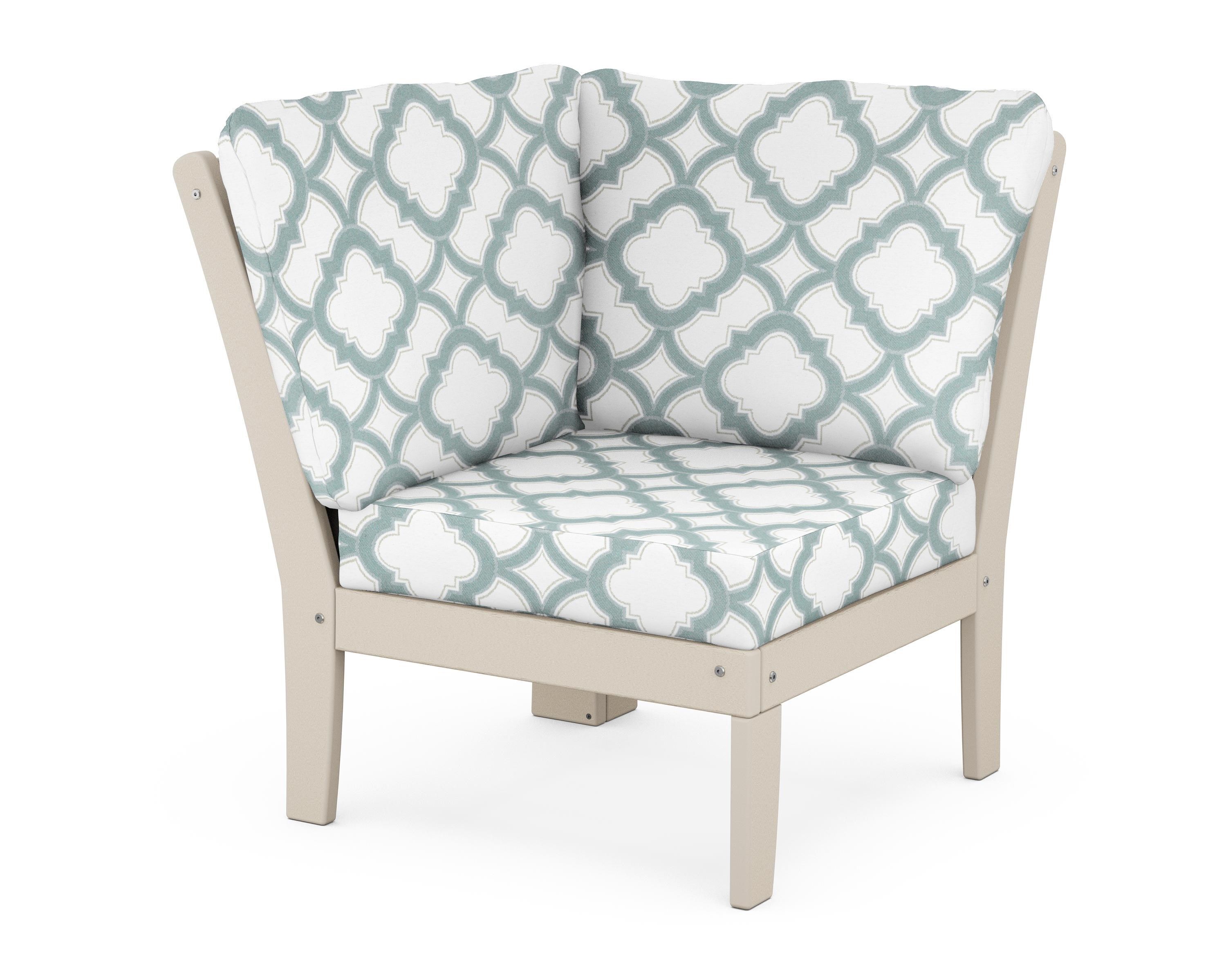 POLYWOOD® Braxton Modular Corner Chair in Sand / Trellis Glacier Spa