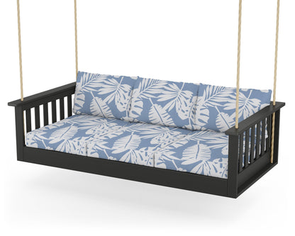POLYWOOD® Vineyard Daybed Swing in Black / Leaf Sky Blue