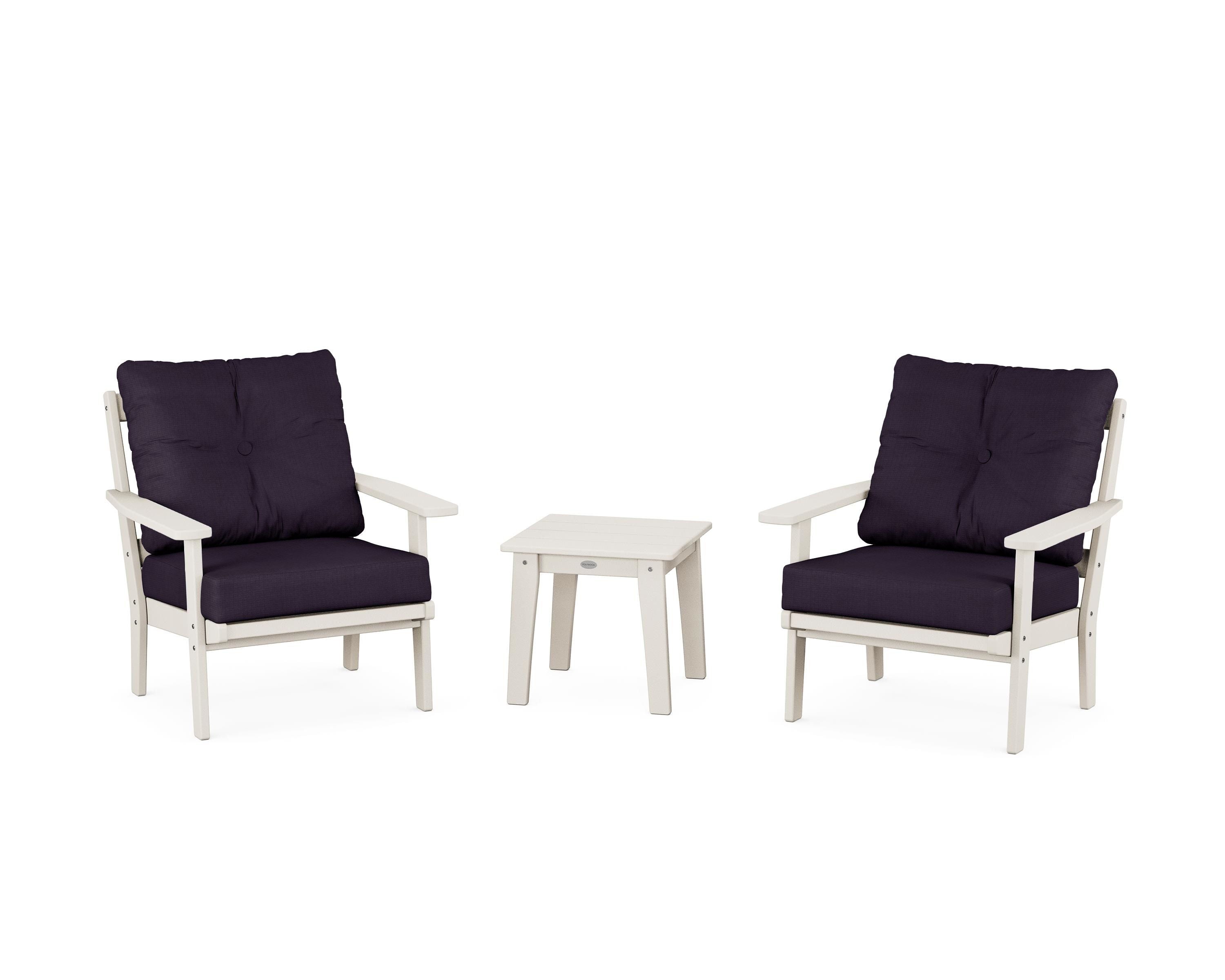 POLYWOOD® Prairie 3-Piece Deep Seating Set in Sand / Navy Linen