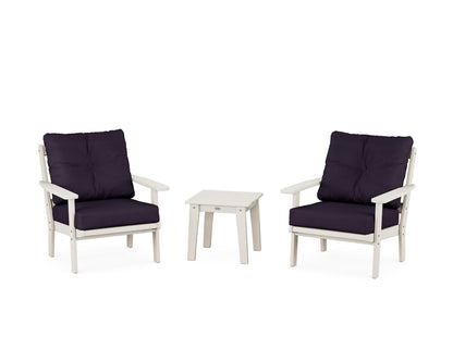 POLYWOOD® Prairie 3-Piece Deep Seating Set in Sand / Navy Linen