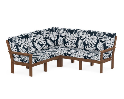 POLYWOOD® Vineyard 5-Piece Sectional in Teak / Leaf Marine Indigo