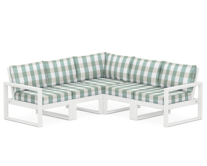 POLYWOOD® EDGE 5-Piece Modular Deep Seating Set in White / Buffalo Plaid Glacier Spa