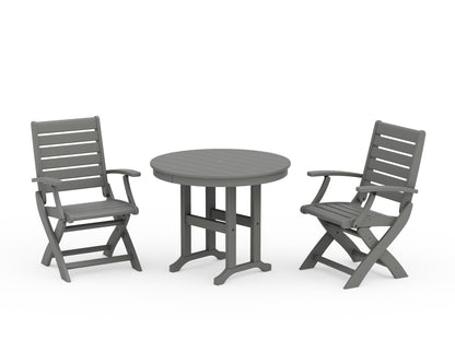 POLYWOOD® Signature Folding Chair 3-Piece Round Farmhouse Dining Set in Slate Grey