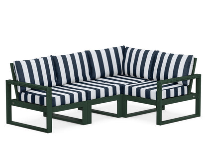 POLYWOOD® EDGE 4-Piece Modular Deep Seating Set in Green / Cabana Stripe Marine Indigo