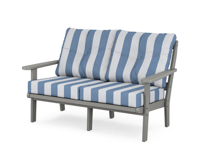 POLYWOOD® Mission Deep Seating Loveseat in Slate Grey / Cabana Stripe Sky Blue