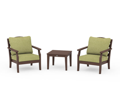 Draper James™ by  POLYWOOD® Savannah 3-Piece Deep Seating Set in Mahogany / Chartreuse Boucle
