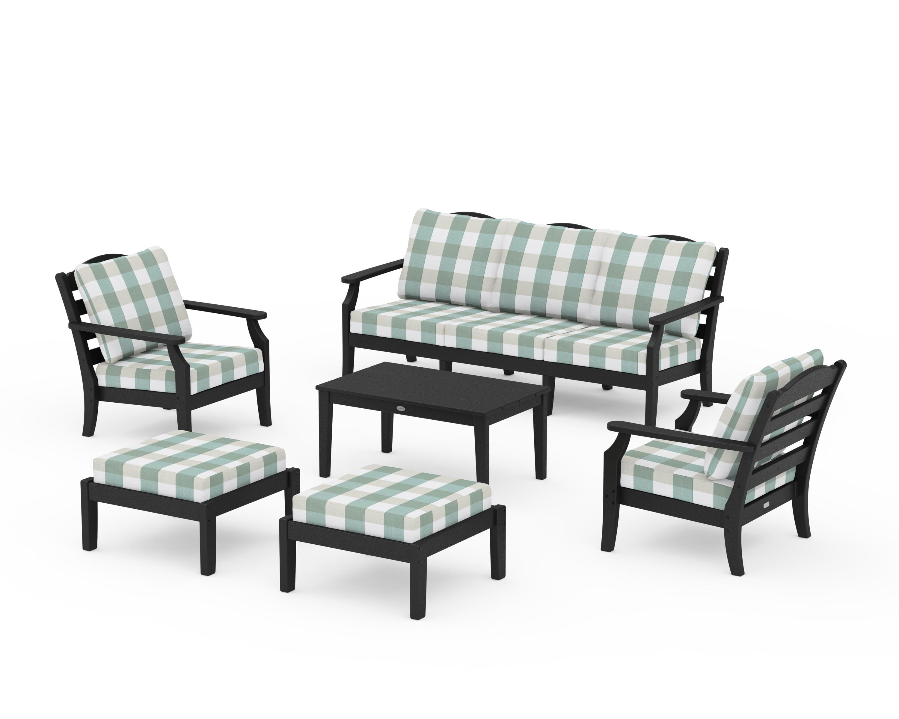 Draper James™ by  POLYWOOD® Savannah 6-Piece Lounge Sofa Set in Black / Buffalo Plaid Glacier Spa