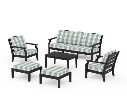 Draper James™ by  POLYWOOD® Savannah 6-Piece Lounge Sofa Set in Black / Buffalo Plaid Glacier Spa