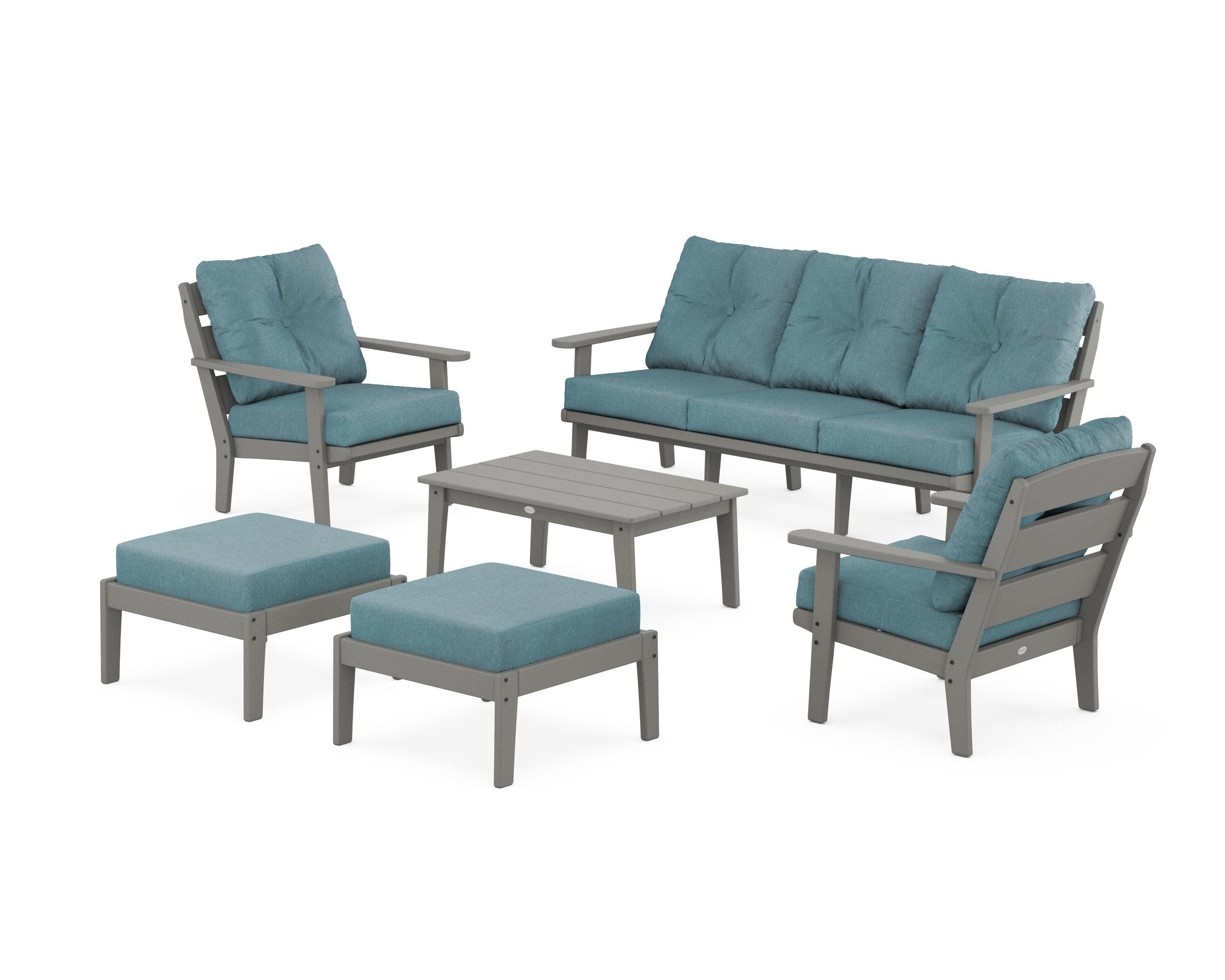 POLYWOOD® Lakeside 6-Piece Lounge Sofa Set in Slate Grey / Ocean Teal