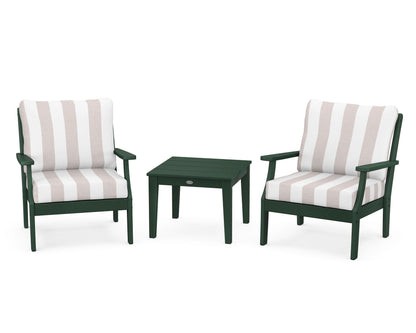POLYWOOD® Braxton 3-Piece Deep Seating Set in Green / Cabana Stripe Dune Burlap