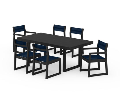 POLYWOOD® EDGE Sling 7-Piece Dining Set in Black / Navy Blue Sling