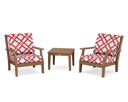 Country Living Wovendale 3-Piece Deep Seating Set in Teak / Trellis Crimson