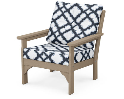 POLYWOOD® Vineyard Deep Seating Chair in Vintage Sahara / Trellis Marine Indigo