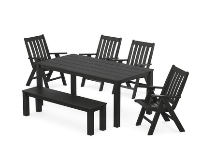 POLYWOOD® Vineyard Folding Chair 6-Piece Parsons Dining Set with Bench in Black