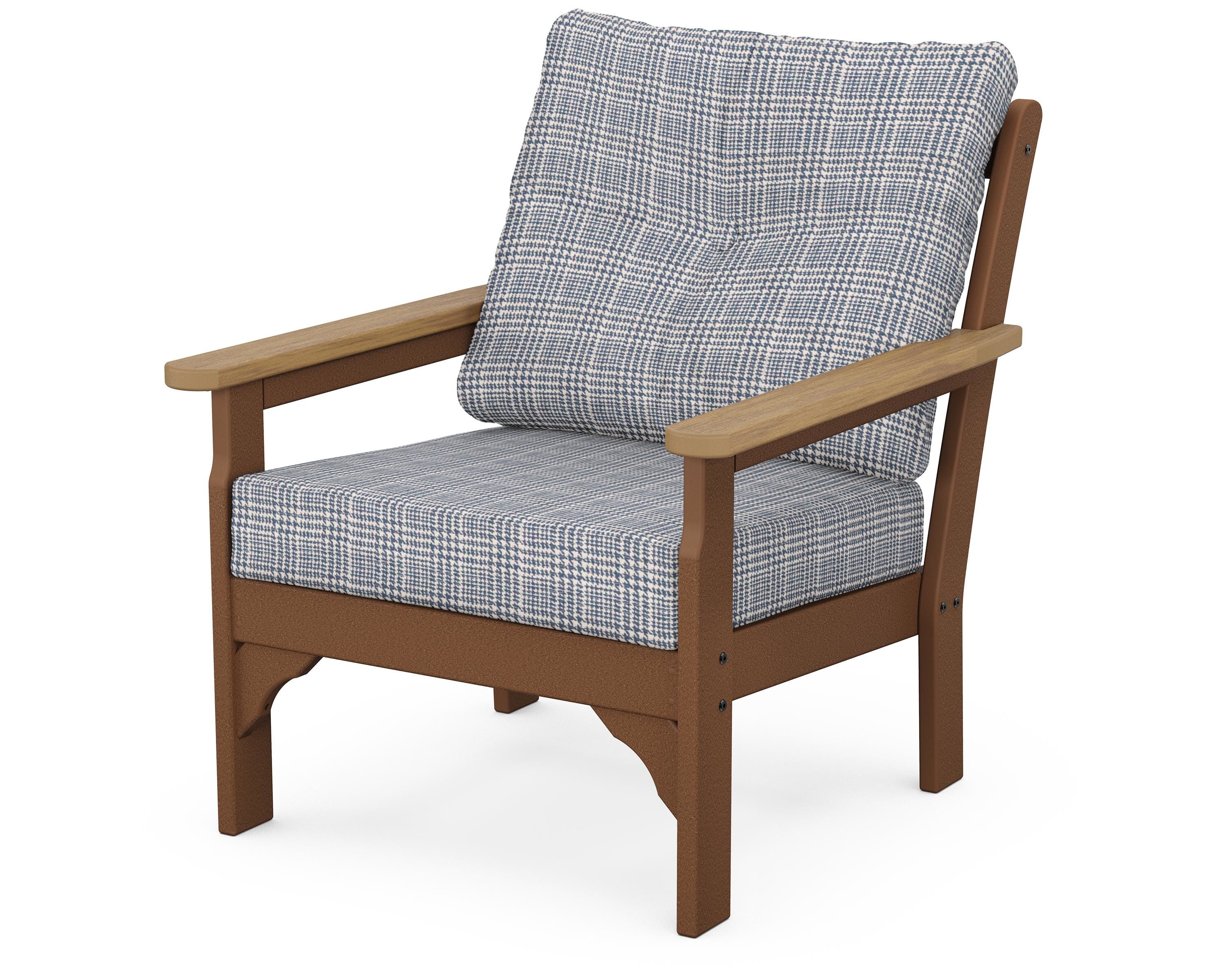 POLYWOOD® Vineyard Deep Seating Chair in Teak / Natural / Houndstooth Sky Blue