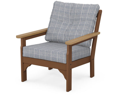POLYWOOD® Vineyard Deep Seating Chair in Teak / Natural / Houndstooth Sky Blue