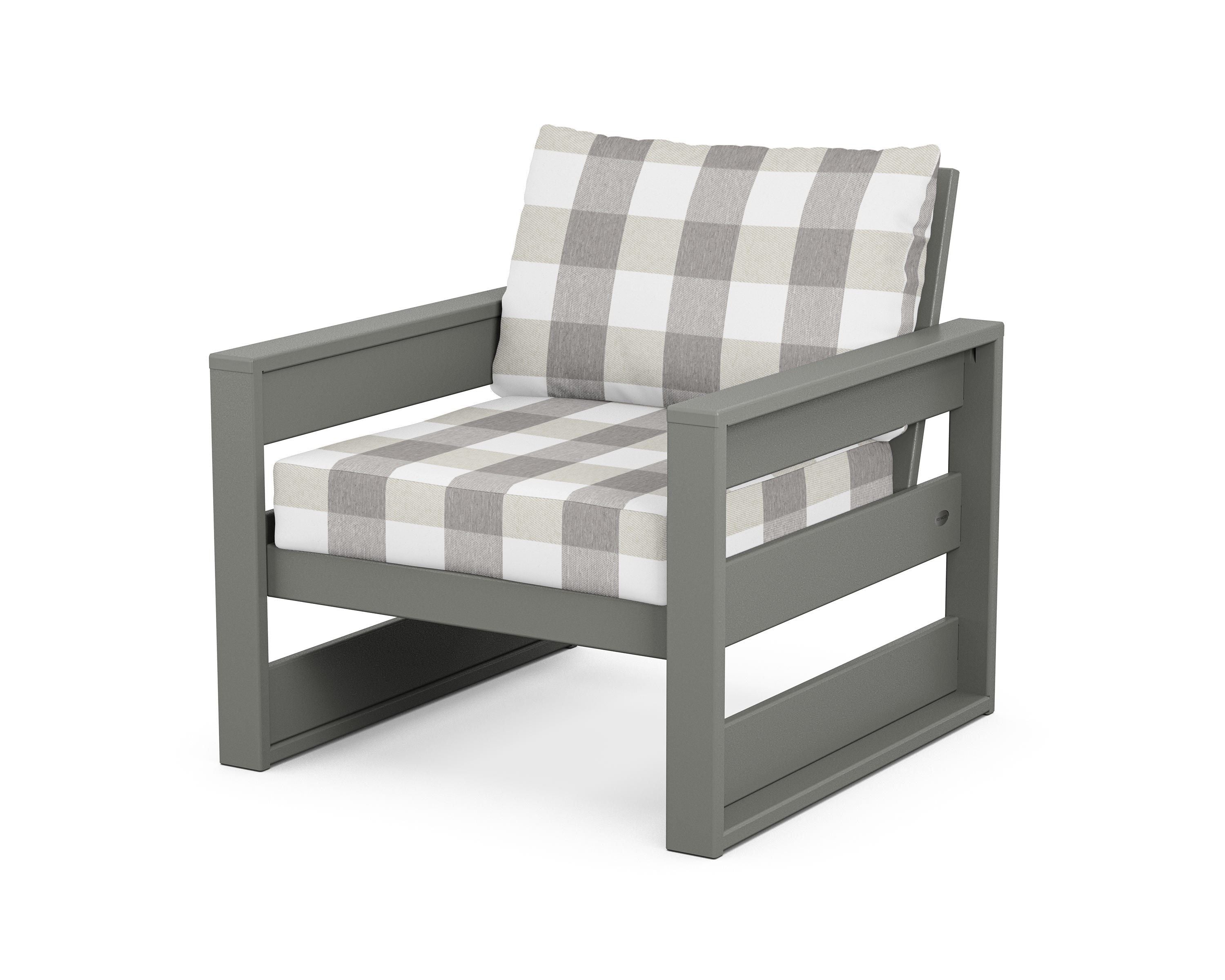POLYWOOD® Westport Club Chair in Slate Grey / Buffalo Plaid Grey Mist