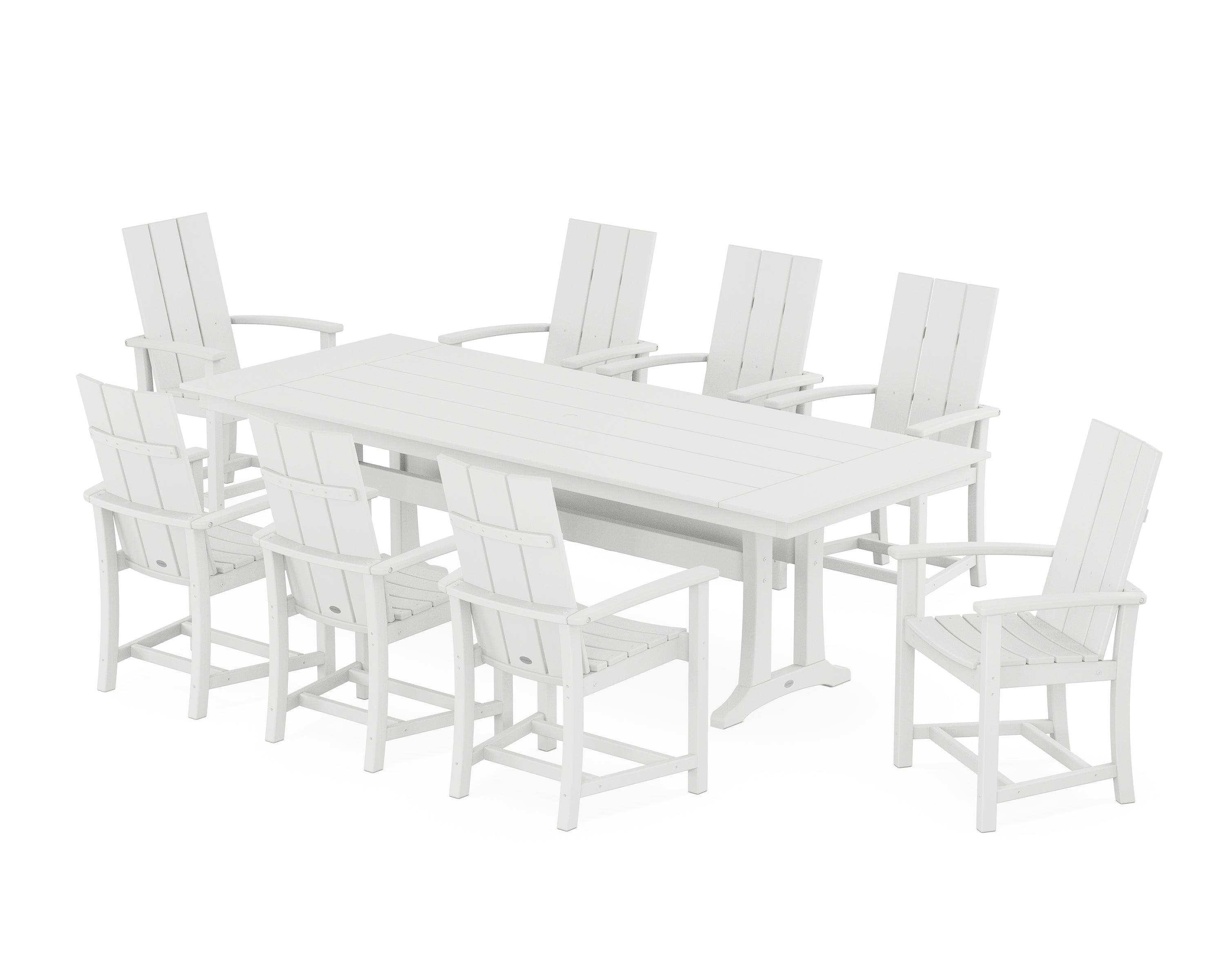 POLYWOOD® Modern Adirondack 9-Piece Farmhouse Dining Set with Trestle Legs in White