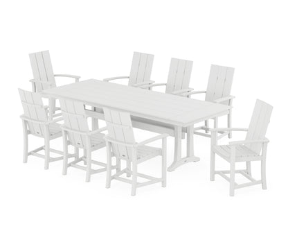POLYWOOD® Modern Adirondack 9-Piece Farmhouse Dining Set with Trestle Legs in White