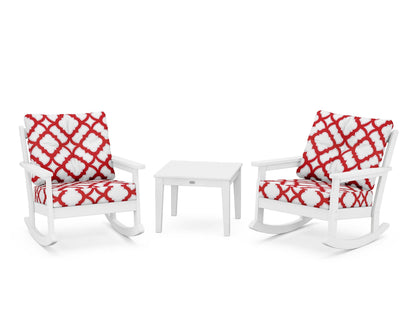 POLYWOOD® Vineyard 3-Piece Deep Seating Rocker Set in White / Trellis Crimson