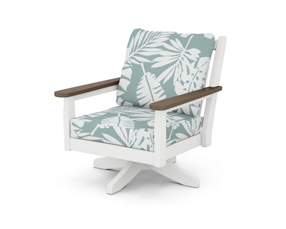 POLYWOOD® Chippendale Deep Seating Swivel Chair in White / Kona / Leaf Glacier Spa
