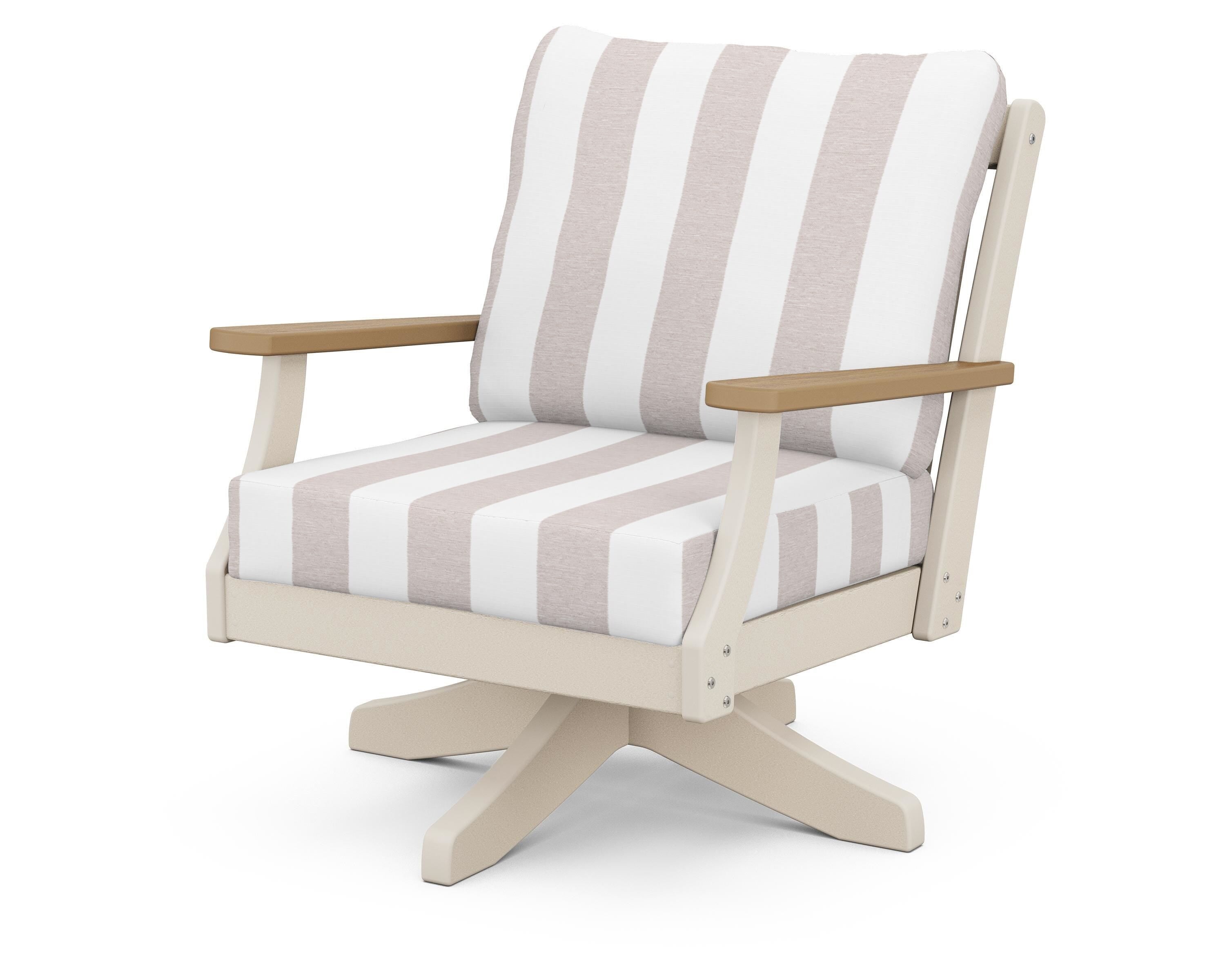 POLYWOOD® Braxton Deep Seating Swivel Chair in Sand / Natural / Cabana Stripe Dune Burlap