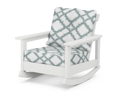 POLYWOOD® Prescott Deep Seating Rocking Chair in White / Trellis Glacier Spa