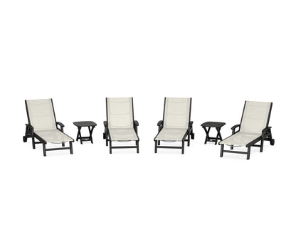 POLYWOOD® Coastal Chaise 6-Piece Set with Wheels in Black / Parchment Sling